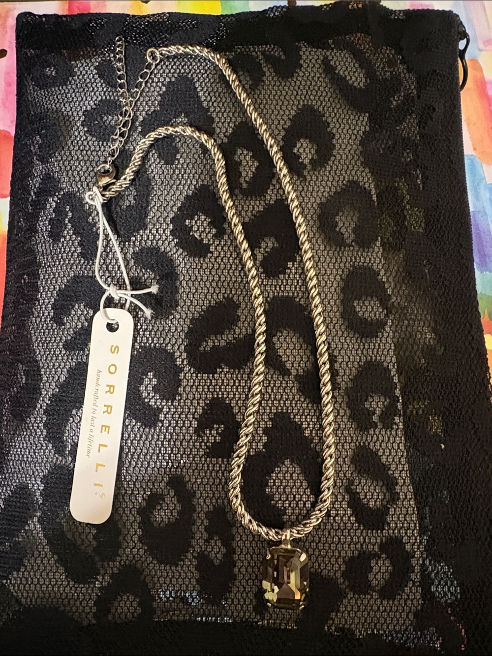 Sorrelli Rope Chain Necklace with Black Diamond Crystal Pendant~ NWT
